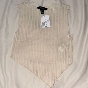 Forever 21 Cream Ribbed Asymmetrical Top